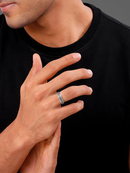 GIVA - 925 Oxidised Silver Alpha Ring for Men