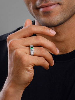 GIVA - 925 Silver Green Enigma Ring For Men