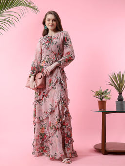 MISH - LUXE By MISH Mauve Floral Printed Evening Gown