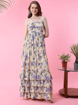 MISH - LUXE By MISH Yellow Floral Printed Maxi Length Dress