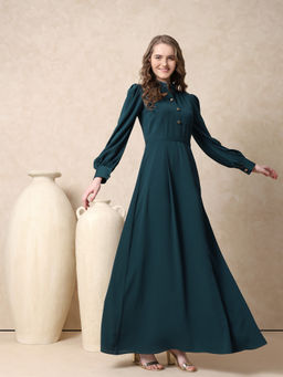 MISH - LUXE By MISH Solid Teal Maxi Length Gown