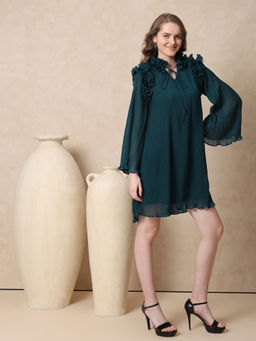 MISH - LUXE By MISH Mini Teal All Over Pleated Dress