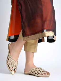 Shoetopia - Bantu Jara Golden Embellished Mules For Women