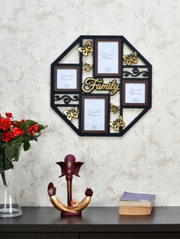 At Home by Nilkamal - 4 Pics Collage Family Hexagonal Photo Frame (Black & Gold)