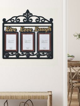 At Home by Nilkamal - 3 Pics Collage Live Love Laugh Photo Frame (Black & Gold)