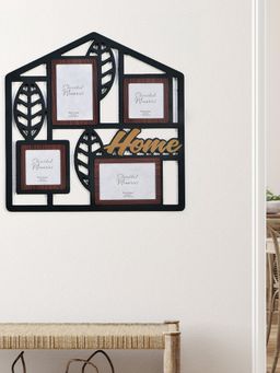 At Home by Nilkamal - 4 Pics Collage Home Leaf Photo Frame|18 x 18 inches|Black & Gold