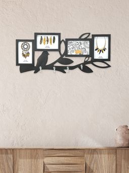 At Home by Nilkamal - 4 Pictures Birds with Hooks Photo Frame (Black)