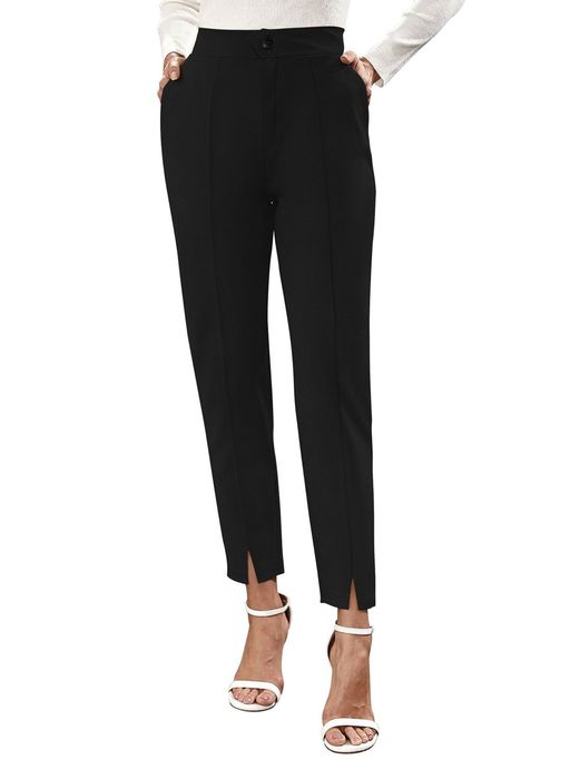 Odette Black Polyester Straight Leg Trouser for Women