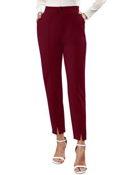 Odette - Maroon Polyester Straight Leg Trouser for Women