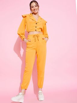 KASSUALLY - Yellow Solid Front Open Blazer Co-Ord (Set of 2)