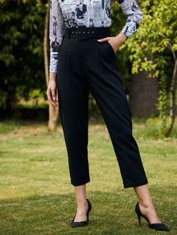 KASSUALLY - Black Belted High Waist Straight Trouser