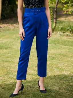 KASSUALLY - Royal Blue Belted High Waist Straight Trouser