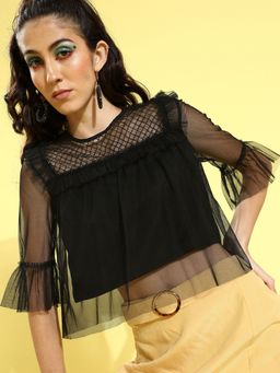 KASSUALLY - Black Solid Sleek Crop Top