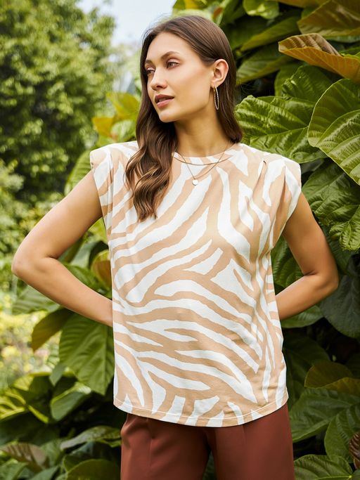 Off White Padded Shoulder T Shirt TOP WITH SHOULDER PADS White