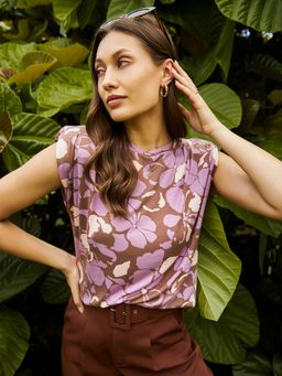 KASSUALLY - Mauve Wing Shoulder Padded T-Shirt