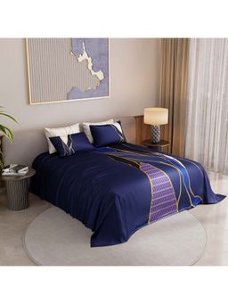 Stoa Paris - Mosaic Symphony Indigo Fragment Printed Super King Bed Sheet with 4 Pillow Covers