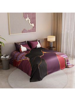 Stoa Paris - Mosaic Symphony Ruby Rhapsody Printed Super King Bed Sheet with 4 Pillow Covers