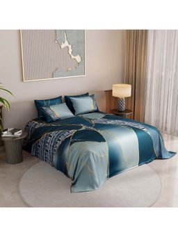Stoa Paris - Mosaic Symphony Teal Trance Printed Super King Bed Sheet with 4 Pillow Covers