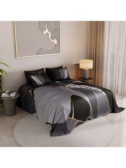 Stoa Paris - Mosaic Symphony Grey Mirage Printed Super King Bed Sheet with 4 Pillow Covers