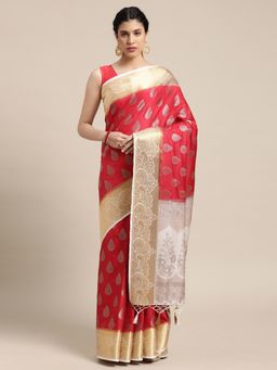 Mimosa - Women's Kanjivaram Art Silk Pink Saree with Unstitched Blouse
