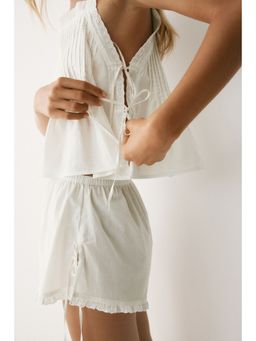 H&M - Women White Tie-Detail Cotton Top And Shorts