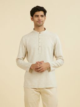 Manyavar - Beige Printed Mandarin Neck Short Kurta