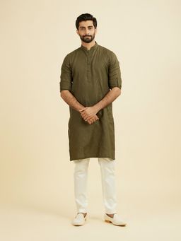 Manyavar - Green Embroidered Mandarin Neck Kurta