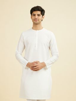 Manyavar - White Solid/Plain Mandarin Neck Kurta