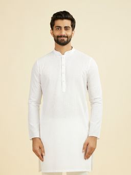 Manyavar - White Solid/Plain Mandarin Neck Kurta