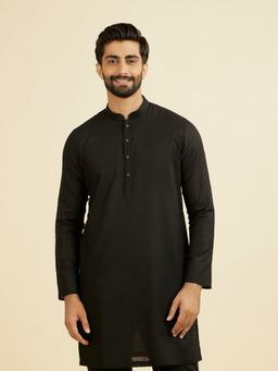 Manyavar - Black Solid/Plain Mandarin Neck Kurta