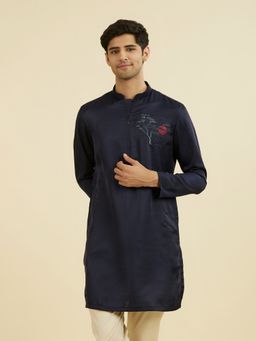 Manyavar - Blue Embroidered Mandarin Neck Kurta