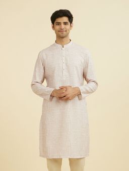 Manyavar - Beige Printed Mandarin Neck Kurta