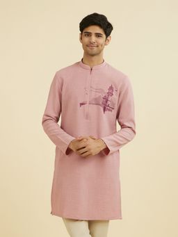 Manyavar - Pink Embroidered Mandarin Neck Kurta