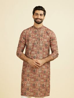 Manyavar - Rust Printed Mandarin Neck Kurta