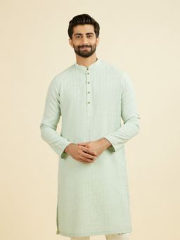 Manyavar - Green Self Design Mandarin Neck Kurta