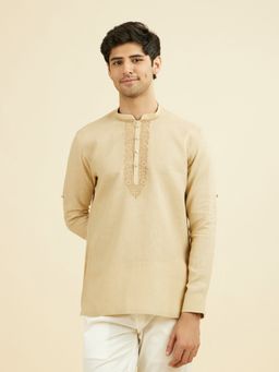 Manyavar - Beige Embroidered Mandarin Neck Short Kurta