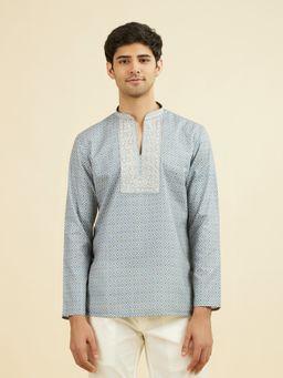 Manyavar - Grey Self Design Mandarin Neck Short Kurta