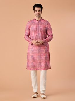 Manyavar - Pink Embroidered Mandarin Neck Kurta & Pyjama