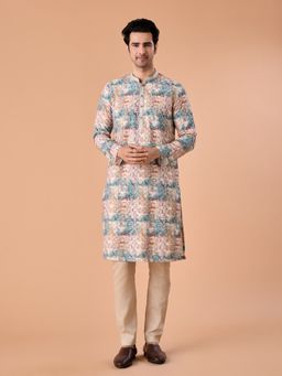 Manyavar - Multi-Color Printed Mandarin Neck Kurta & Pyjama