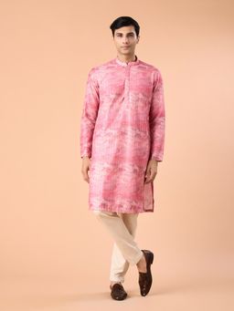 Manyavar - Pink Embroidered Mandarin Neck Kurta & Pyjama