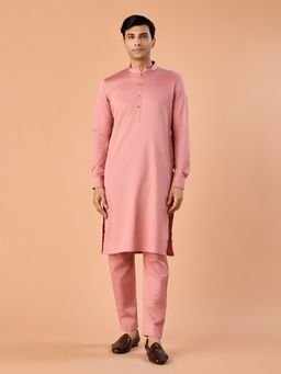 Manyavar - Pink Solid/Plain Mandarin Neck Kurta & Pyjama