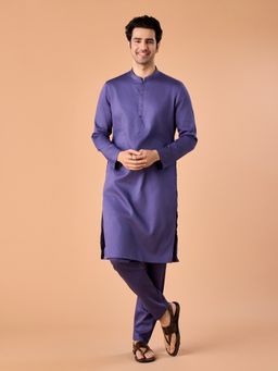 Manyavar - Purple Solid/Plain Mandarin Neck Kurta & Pyjama