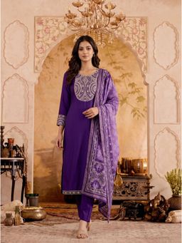 Gahan - Purple Roman Silk Thread Hand Embroidered Kurta with Pant & Dupatta