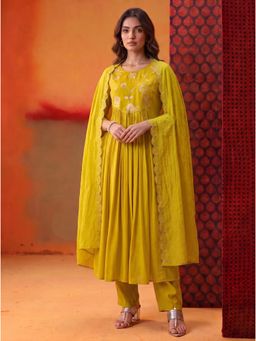 Gahan - Yellow Mal Zari Thread Embroidered Anarkali Kurta with Pant & Dupatta
