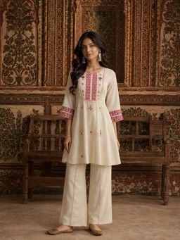 Gahan - Zari Sequence Thread Embroidered Mirror Work Lace Kurta with Palazzo