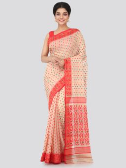 PinkLoom - Women's Soft Cotton Jamdani Saree Without Blouse Piece,Beige