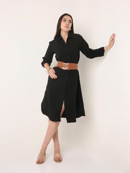 BLNK - Textured Solid Long Shirt Knee Dress