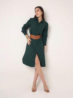 BLNK - Textured Solid Long Shirt Knee Dress