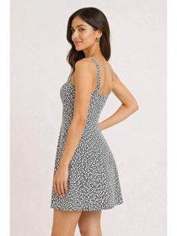 NOBARR - Womens Black Floral Print Fit and Flare Mini Dress