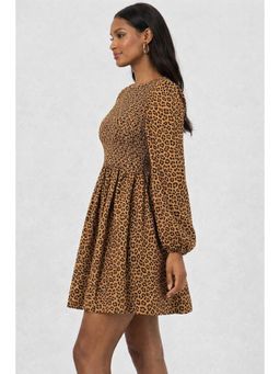 NOBARR - Womens Smocked Leopard Print Mini Dress